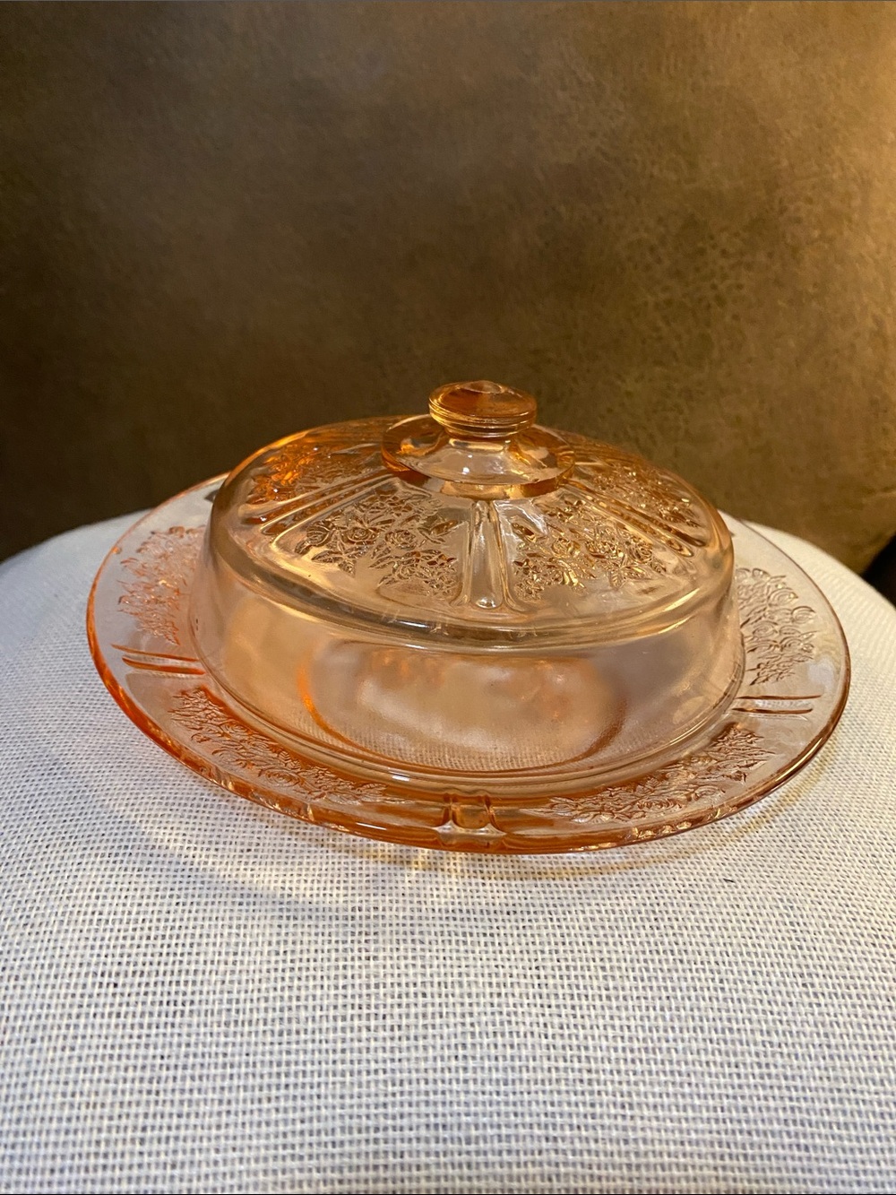 Vintage Federal Glass Pink Depression Round Butter Dish